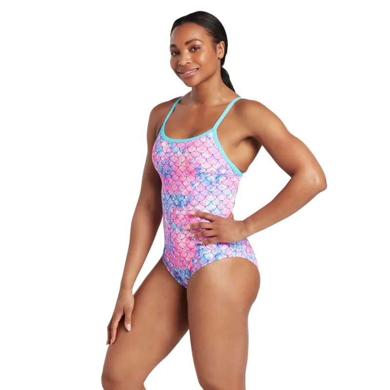 Zoggs Ladies Ecofeel Silver Lined Strikeback Swimsuit Sirene Sparkle-5